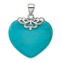 Sterling Silver Rhodium-plated Turquoise Heart Stone Pendant view 4