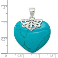 Sterling Silver Rhodium-plated Turquoise Heart Stone Pendant view 3