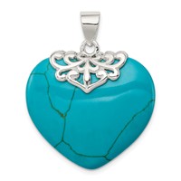 Sterling Silver Rhodium-plated Turquoise Heart Stone Pendant view 1
