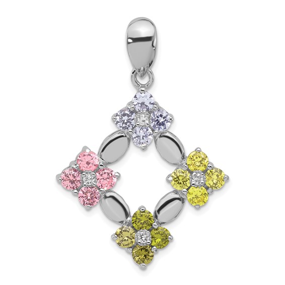 Sterling Silver Polished Multi-color CZ Flower Pendant