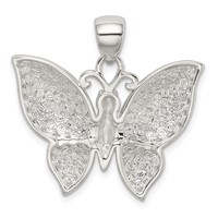 Sterling Silver Rhodium-plated Polished Textured Butterfly Pendant view 4