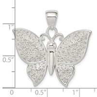 Sterling Silver Rhodium-plated Polished Textured Butterfly Pendant view 3