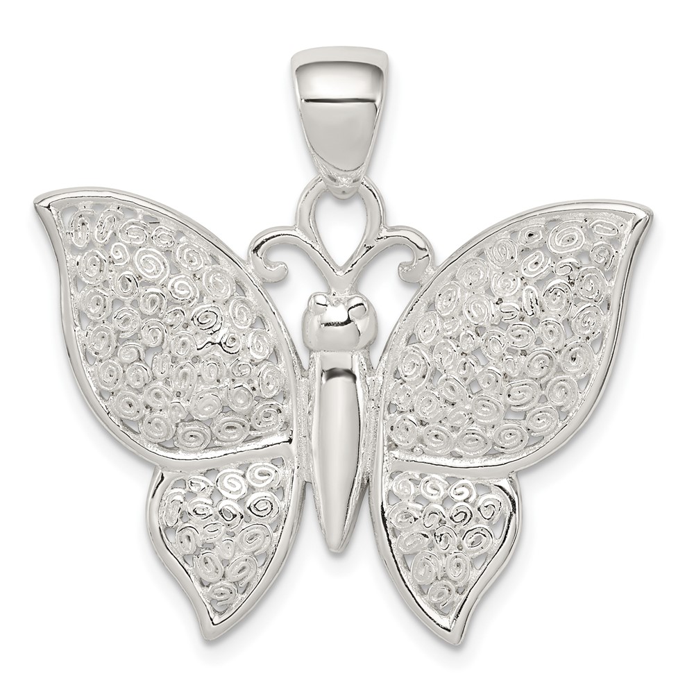 Sterling Silver Rhodium-plated Polished/Textured Butterfly Pendant (QP2139)