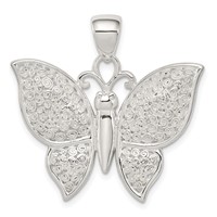 Sterling Silver Rhodium-plated Polished Textured Butterfly Pendant view 1
