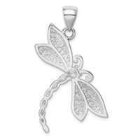 Sterling Silver Rhodium-plated Polished and Textured Dragonfly Pendant view 4