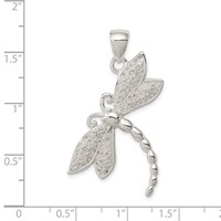 Sterling Silver Rhodium-plated Polished and Textured Dragonfly Pendant view 3