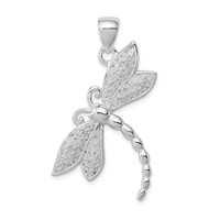 Sterling Silver Rhodium-plated Polished and Textured Dragonfly Pendant view 1