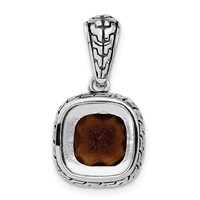 Sterling Silver Polished & Antiqued Brown CZ Pendant view 4