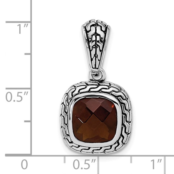 Sterling Silver Polished & Antiqued Brown CZ Pendant