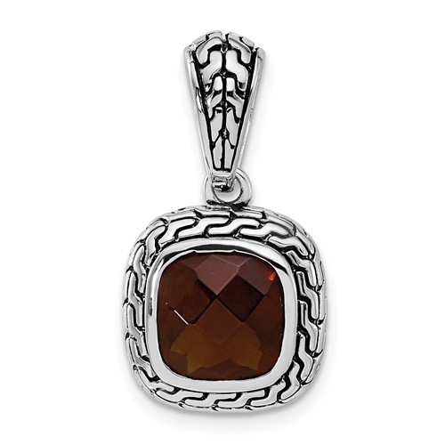 Sterling Silver Polished & Antiqued Brown CZ Pendant