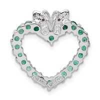 Sterling Silver Rhodium-plated Emerald & Diamond Heart Pendant view 4
