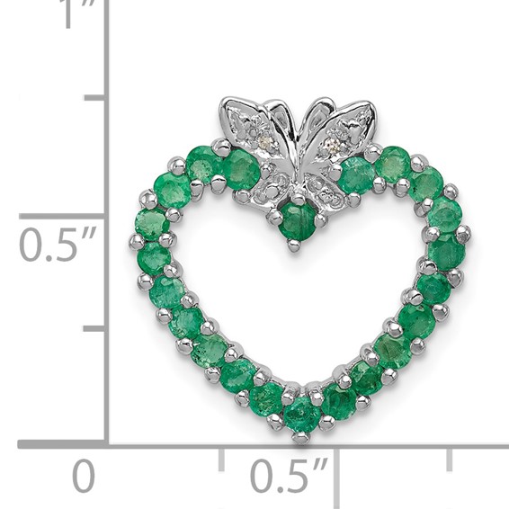 Sterling Silver Rhodium-plated Emerald & Diamond Heart Pendant