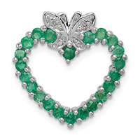 Sterling Silver Rhodium-plated Emerald & Diamond Heart Pendant view 1