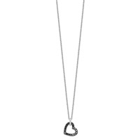 White Night Sterling Silver Rhodium-plated Black and White Diamond Heart Necklace with Extender, 2" view 2