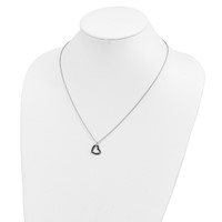 White Night Sterling Silver Rhodium-plated Black and White Diamond Heart Necklace with Extender, 2" view 5