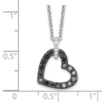 White Night Sterling Silver Rhodium-plated Black and White Diamond Heart Necklace with Extender, 2" view 3