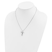 White Night Sterling Silver Rhodium-plated Black and White Diamond Cross Necklace with 2 Inch Extender, 18" view 4