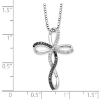 White Night Sterling Silver Rhodium-plated Black and White Diamond Cross Necklace with 2 Inch Extender, 18" view 3