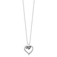 White Night Sterling Silver Rhodium-plated Black and White Diamond Heart Necklace with 2 Inch Extender, 18" view 2