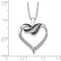 White Night Sterling Silver Rhodium-plated Black and White Diamond Heart Necklace with 2 Inch Extender, 18" view 4