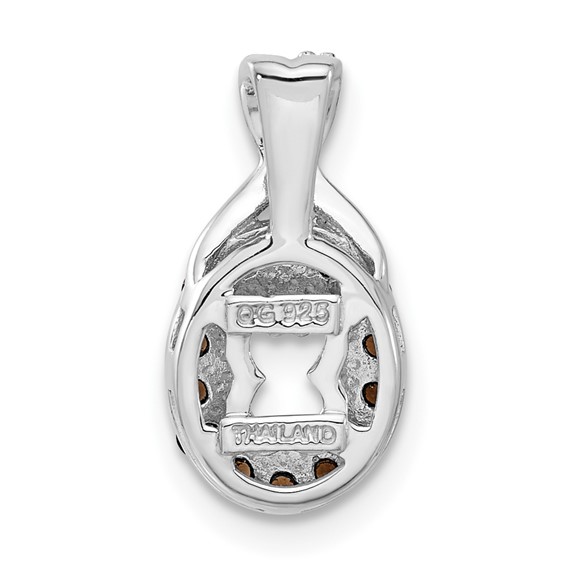 Sterling Silver Diamond/Smoky Quartz Semi-mount Oval Gemstone Pendant
