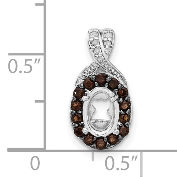 Sterling Silver Diamond/Smoky Quartz Semi-mount Oval Gemstone Pendant