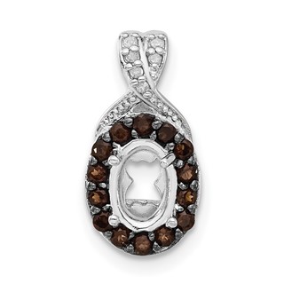 Sterling Silver Diamond/Smoky Quartz Semi-mount Oval Gemstone Pendant