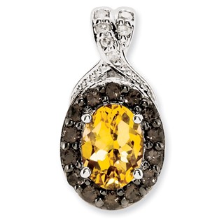 Sterling Silver RH-plated Citrine and Smoky Quartz & Diamond Pendant