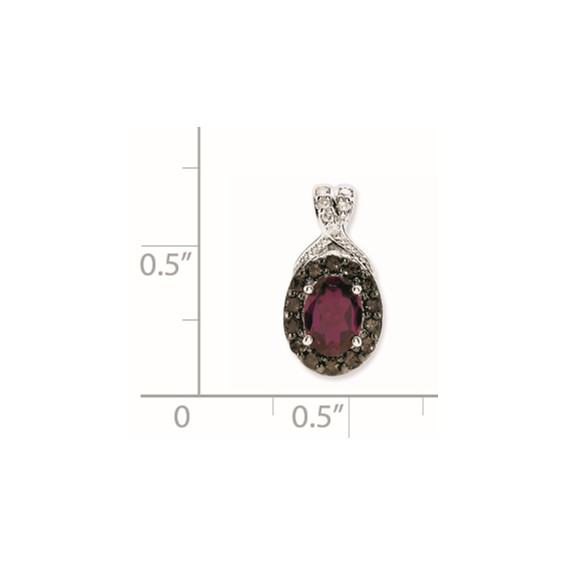 Sterling Silver Rhodium Rhodolite Garnet & Smoky Qrtz & Diam. Pendant