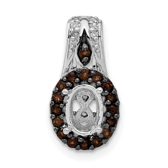 Sterling Silver Diamond/Smoky Quartz Semi-mount Gemstone Pendant