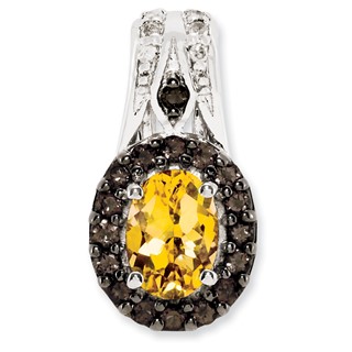 Sterling Silver RH-plated Citrine and Smoky Quartz & Diamond Pendant
