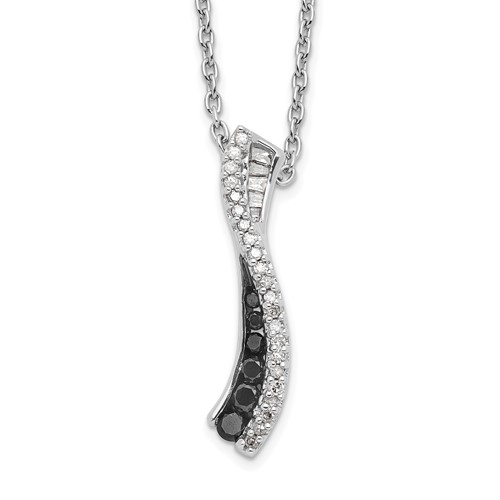 White Night Sterling Silver Rhodium-plated Black and White Diamond Necklace with 2 Inch Extender, 18"