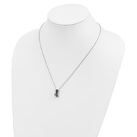 White Night Sterling Silver Rhodium-plated Black and White Diamond Penguin Necklace with 2 Inch Extender, 18" view 3