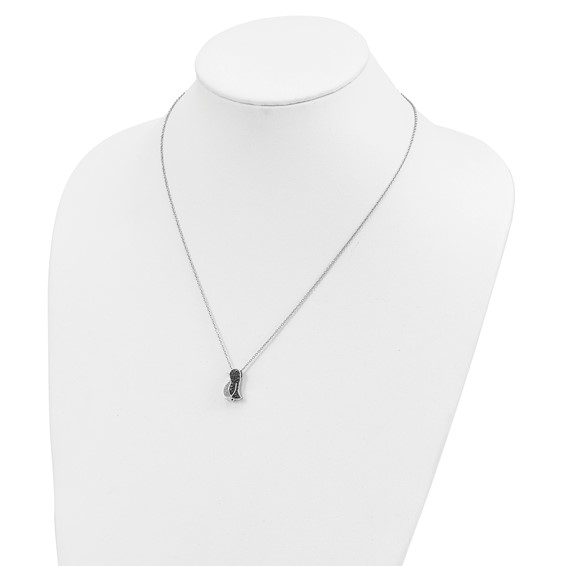 White Night Sterling Silver Rhodium-plated Black and White Diamond Penguin 18 Inch Necklace with 2 Inch Extender