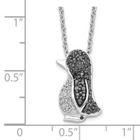 White Night Sterling Silver Rhodium-plated Black and White Diamond Penguin Necklace with 2 Inch Extender, 18" view 4