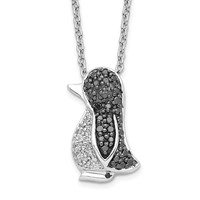 White Night Sterling Silver Rhodium-plated Black and White Diamond Penguin Necklace with 2 Inch Extender, 18" view 1