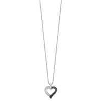 White Night Sterling Silver Rhodium-plated Black and White Diamond Heart Necklace with 2 Inch Extender, 18" view 2