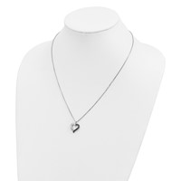 White Night Sterling Silver Rhodium-plated Black and White Diamond Heart Necklace with 2 Inch Extender, 18" view 5