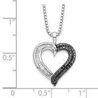 White Night Sterling Silver Rhodium-plated Black and White Diamond Heart Necklace with 2 Inch Extender, 18" view 3