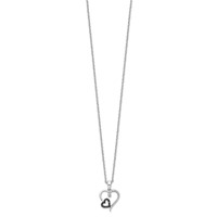 White Night Sterling Silver Rhodium-plated Black and White Diamond Double Heart Necklace with 2 Inch Extender - 18in view 2