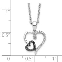 White Night Sterling Silver Rhodium-plated Black and White Diamond Double Heart Necklace with 2 Inch Extender - 18in view 4