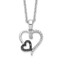 White Night Sterling Silver Rhodium-plated Black and White Diamond Double Heart Necklace with 2 Inch Extender - 18in view 1