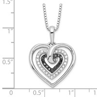 White Night Sterling Silver Rhodium-plated Black and White Diamond Triple Heart Necklace with 2 Inch Extender, 18" view 4