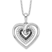 White Night Sterling Silver Rhodium-plated Black and White Diamond Triple Heart Necklace with 2 Inch Extender, 18" view 1
