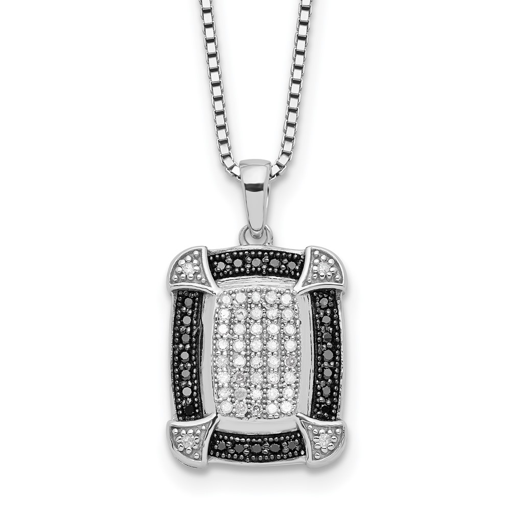 White Night Sterling Silver Rhodium-plated Black and White Diamond Necklace with 2 Inch Extender, 18"