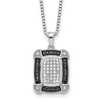 White Night Sterling Silver Rhodium-plated Black and White Diamond Necklace with 2 Inch Extender, 18" view 1