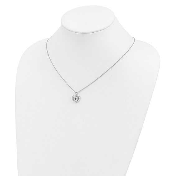 White Night Sterling Silver Rhodium-plated Black and White Diamond Heart 18 Inch Necklace with 2 Inch Extender