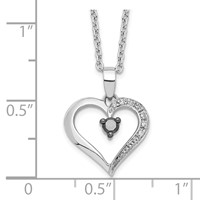 White Night Sterling Silver Rhodium-plated Black and White Diamond Heart Necklace with 2 Inch Extender, 18" view 3