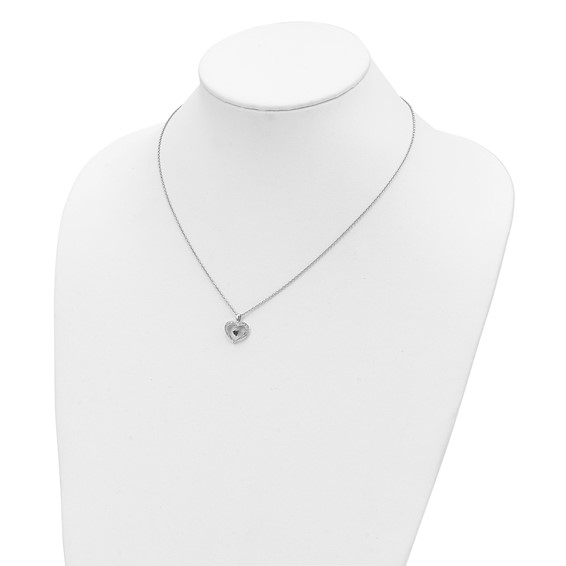 White Night Sterling Silver Rhodium-plated Black and White Diamond Heart 18 Inch Necklace with 2 Inch Extender