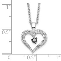 White Night Sterling Silver Rhodium-plated Black and White Diamond Heart Necklace with 2 Inch Extender, 18" view 4